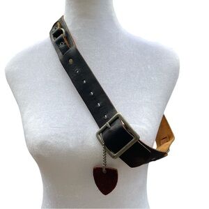 HTC Hollywood Trading Co Black Leather Belt D-Ring Studded Buckle Size 34